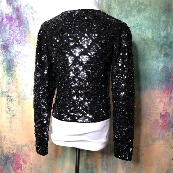 VTG 📌Cathy HARDWICK 80s Eye-Catching Formal Long Sleeves Wool Top with Sequins - Picture 11 of 11